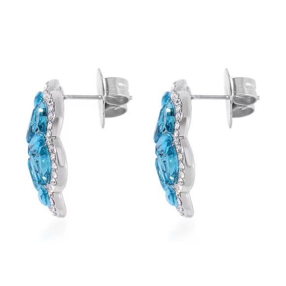 Blue & White Austrian Crystal Floral Bracelet, Earrings, Ring and Necklace Set - Picture 5 of 5